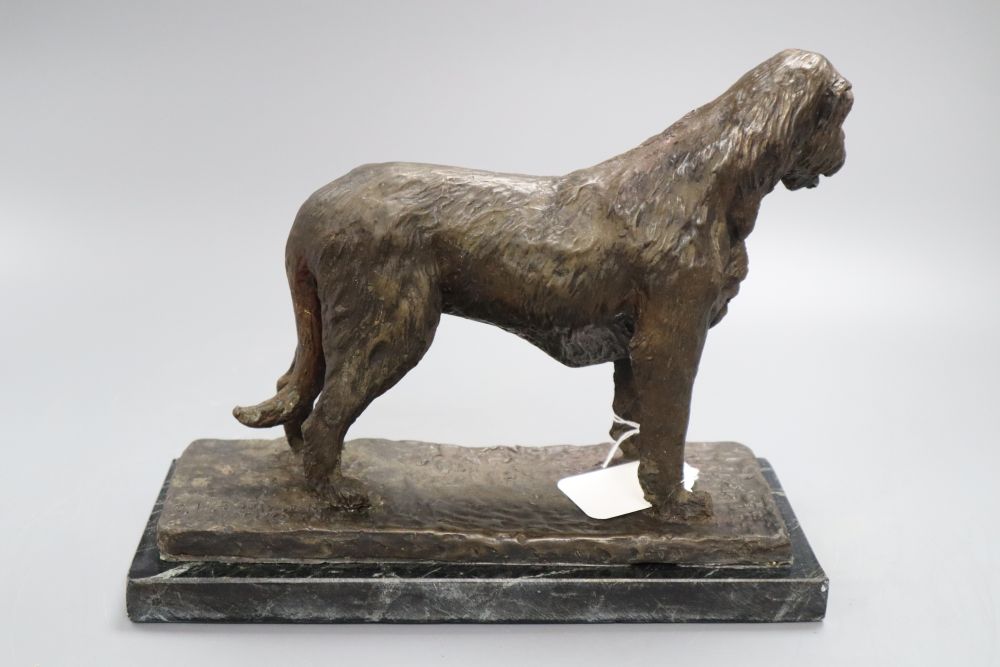A resin figure of a hound, signed James Osborne, on marble base, height 21cm